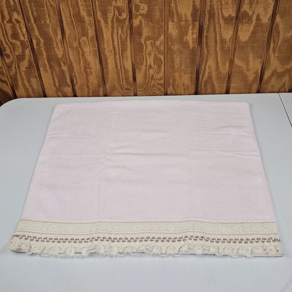 St Marys Vtg 4pc Towel Set Light Pink Lace Embroidered Bath Hand Washcloth